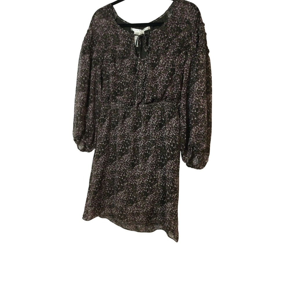 Max Studio Sheer Blouson Dress Tie Neck‎ Long Sleeve Mini Dress S (301)